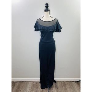 Venus Black Jumpsuit Women XL Sheer Panel Ruffle Top Evening Cocktail Cruise